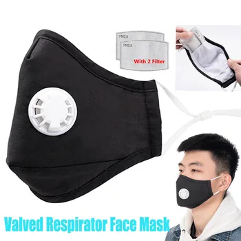 

5/10/50Pcs Black Washable Mouth Mask Respirator Valved 2 Filters Face Mask Reusable Unisex facial Masks for Men Women mondkapjes