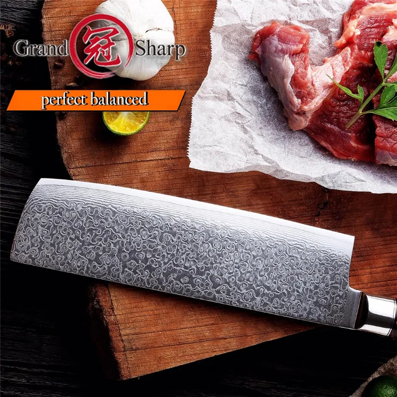 GRANDSHARP 7 дюймов Ножи накири 67 слоев углеродистой стали японский дамасский кухонный нож из нержавеющей стали шеф-повара нож для овощей подарок