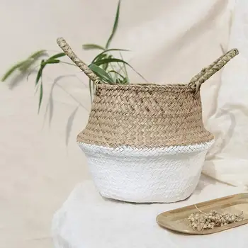 

Foldable Storage Baskets Laundry Seagrass Baskets Wicker Baskets Pot Home Flower Hanging Pot Flower Storage Basket X9B2