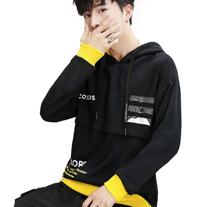 

Plus Size M-4XL Men Sweatshirt Top Fashion Letter Printed Teenager Hoodies Comfortable Slim Soft Mens Hooded Coats Spring Autumn