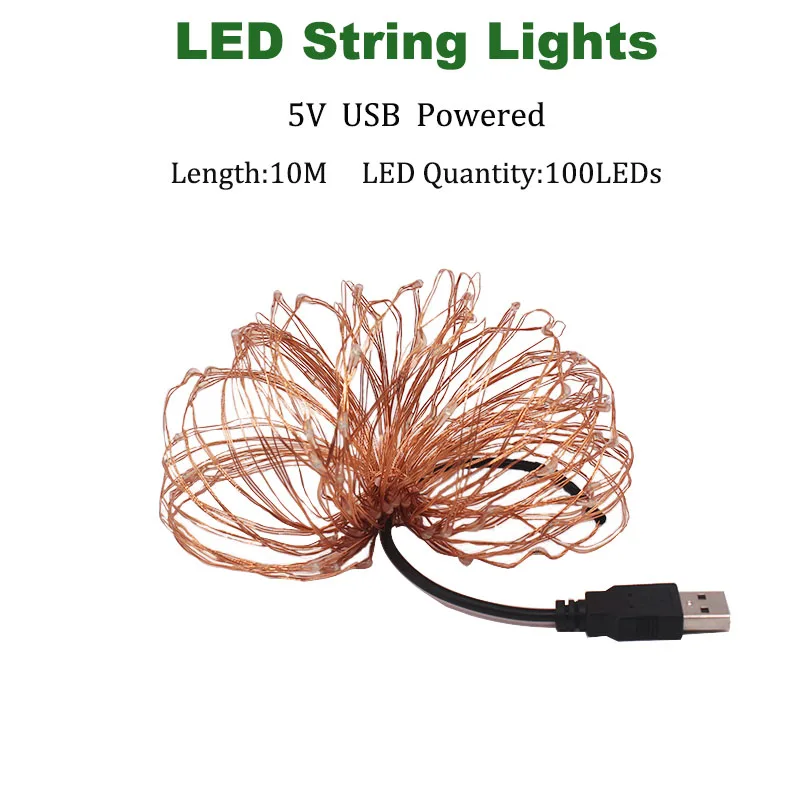 10M USB copper Wire Сказочный светильник s Led медный 1-10 м Рождественская лампа CR2032 кнопка батареи светодиодный светильник-Гирлянда для украшения рождества и свадьбы - Испускаемый цвет: 10M USB copper Wire