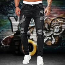 Pantalones vaqueros rasgados para hombre, Jeans de estilo Hip Hop, ajustados, elásticos, de tubo, Sexy, informal, de negocios, 2021