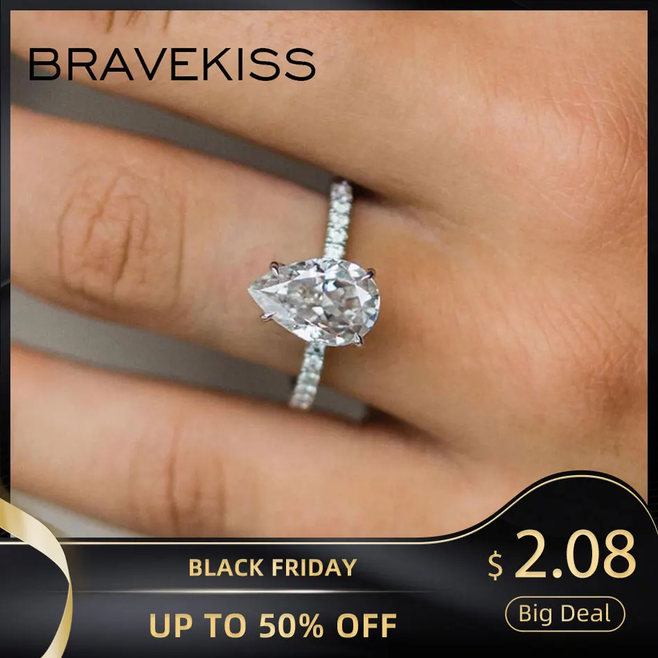 

BRAVEKISS Luxury Tears Wedding Women's Rings Cubic Zirconia Prong Setting Water Drop Love Ring boho Zircon BTs Jewelry BUR0577A