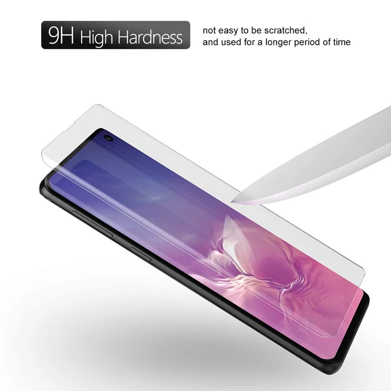 УФ жидкий клей изогнутое закаленное стекло для samsung Galaxy S8 S9 Plus S10 Lite Note 8 9 10 Plus полное покрытие защита экрана УФ-пленка