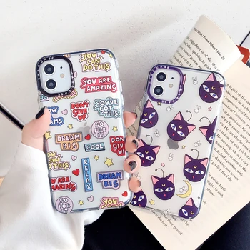 

Cute Moon Cat Silicone Phone Case for iphone 11 Pro Max XR XS Max For iphone X 7 8 plus Back Cover Funny Graffiti Letter Cartoon