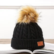 Модная женская зимняя теплая шапка с милым помпоном Skullies Beanies вязаная шапочка из хлопка Женская Лоскутная Высококачественная шапка для девочек