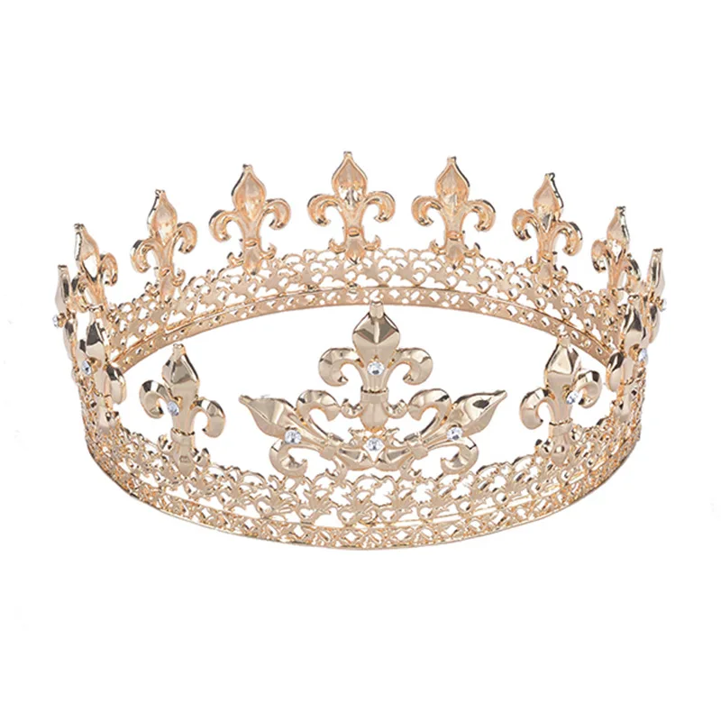 

Vintage Baroque Queen King Bride Tiara Crown For Women Headdress Prom Bridal Wedding Tiaras and Crowns Hair Jewelry Accessories