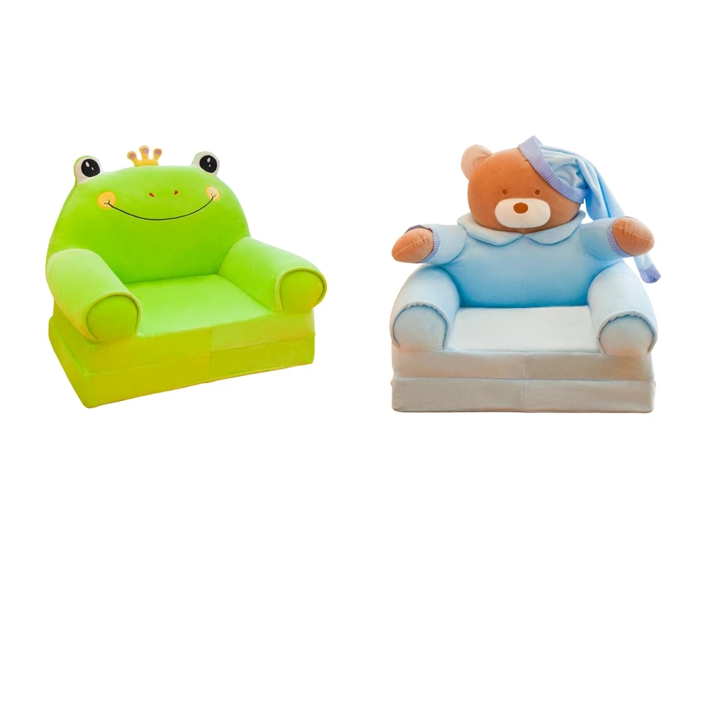 2pcs Replacement Slipcover for Kids Foldable Sofa Chairs Cartoon Animal Bear Frog Armchair Lounger Couch Cover for Children