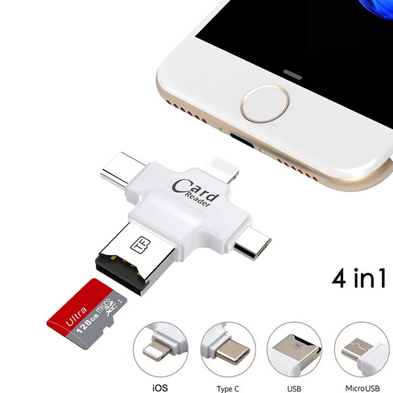 Мини 4 в 1 Micro SD microsd TF кардридер для iPhone Xs XR 11 6 7 8 PLUS Type C USB iPad Macbook OTG Android PC|card reader|card
