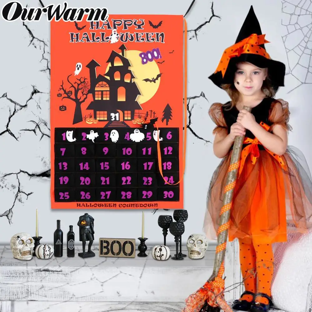 

OurWarm Date 1-30 Halloween Countdown Calendar with 30pcs Detachable Ghost for Kids Toy Haunted House Props Halloween Decoration