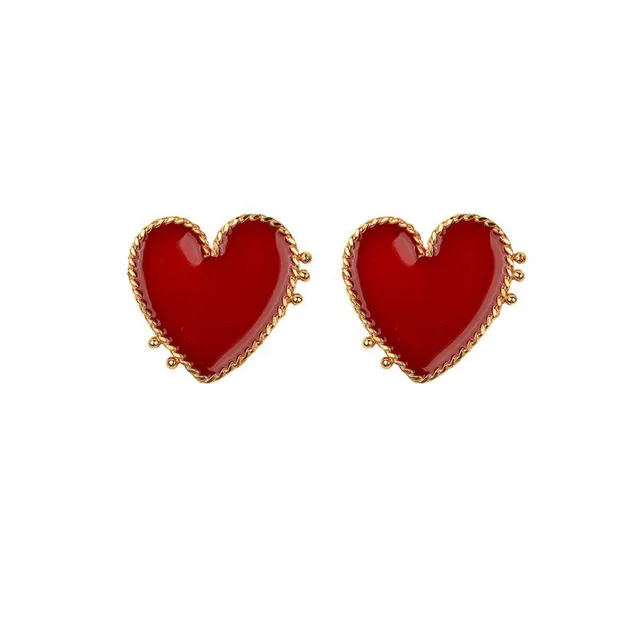 2020 New Design Red Heart Stud Earring Women Metal Gold Color Eye Heart Lips Wedding Statement Earrings Fashion Party Jewelry 2