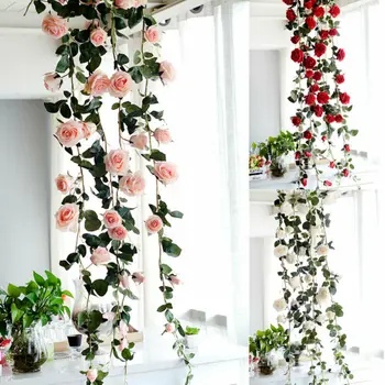 

Artificial Plants Fake Silk Rose Flower Ivy Vine Garland Wedding Home DIY Hanging Decor