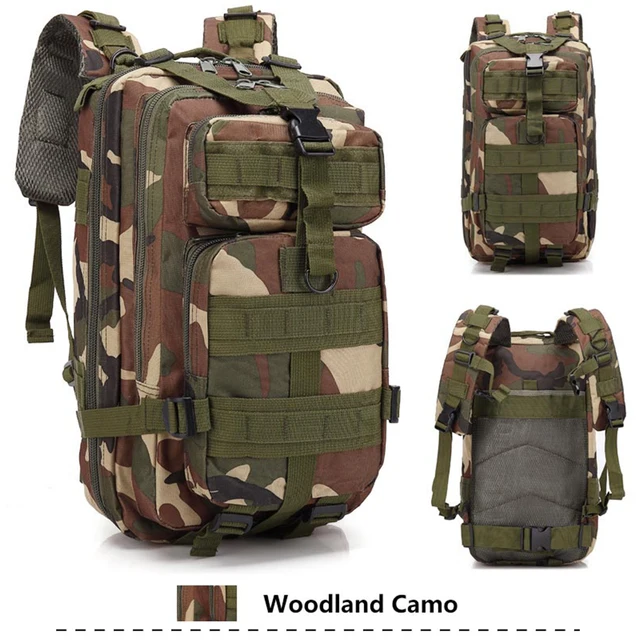 Men Large Capacity Tactical Backpack 30/50L Army Military 3P Softback Outdoor Waterproof Bug Rucksack Hiking Camping Hunting Bag Woodland Camo 30L