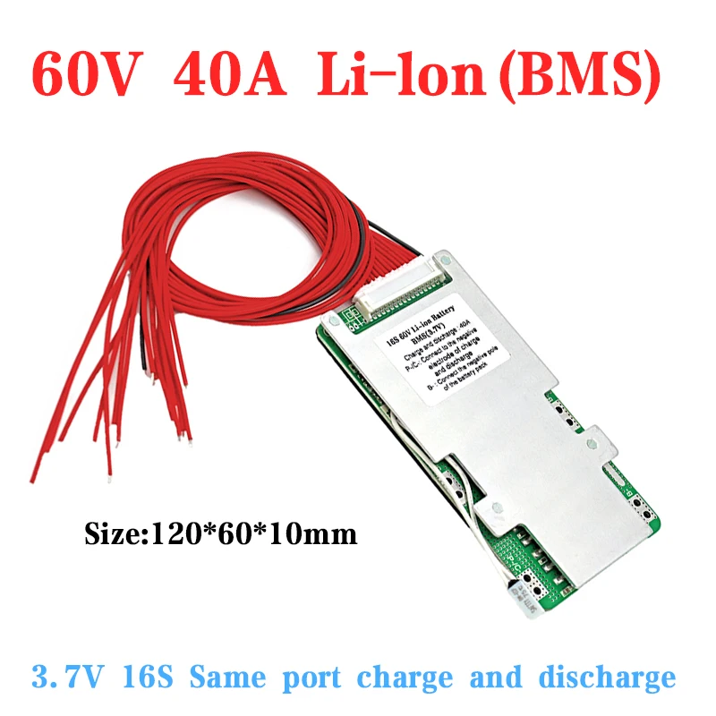 

60V 40A 16S lithium polymer battery BMS 3.7V same port PCM 60V20Ah30Ah40A 60Ah lithium ion battery pack balance protection board