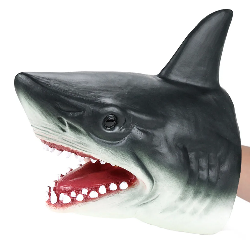 Kids Realistic Prank Shark Hand Puppet Soft Stretchy Rubber Great White Animal 