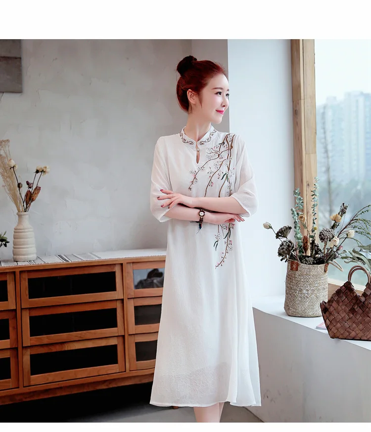 Ципао традиционное китайское стильное платье Ципао с цветочной вышивкой женское платье Ципао с воротником мандарин с коротким рукавом