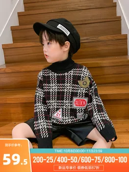

Boys' Cotton Turtleneck Pullover Trendy 2020 Medium and Big Children's Korean Style Fashionable Knitwear Winter Clothes