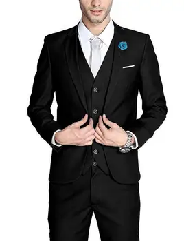 

Wedding Tuxedo Suit for Men Slim Fit Three Piece Groomsmen Suit Prom Blazers Business Jacket Set 3 Piece