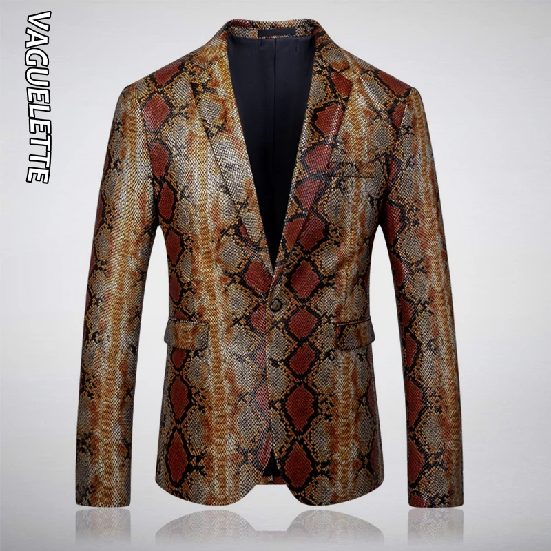 

VAGUELETTE Snake Pattern Blazers Men Stylish Fashion Blazer For Men Sequin Stage Jackets Coats For Singers Suit Jacket Blazers