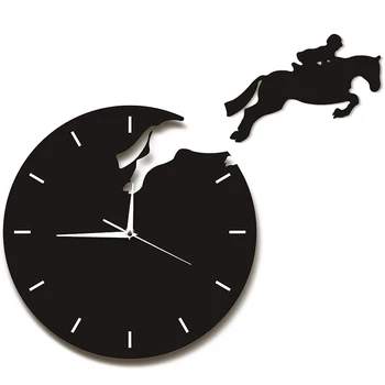 

Art Decor Horseman Jumping Wall Watch Rider on Horseback Jumping Horse Clocks Design 3D Wall Clock Horse Riding
