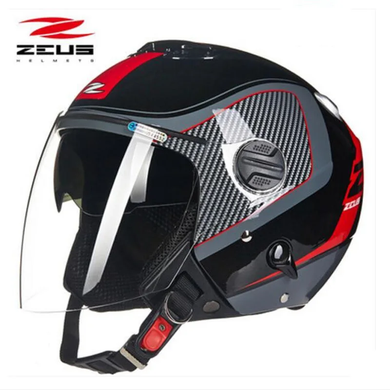 Новинка ZEUS двойные линзы мотоциклетный шлем ZS-202FB ABS Половина лица 3/4 защитные мотоциклетные шлемы внутренние солнцезащитные очки с PC козырьком - Цвет: Красный