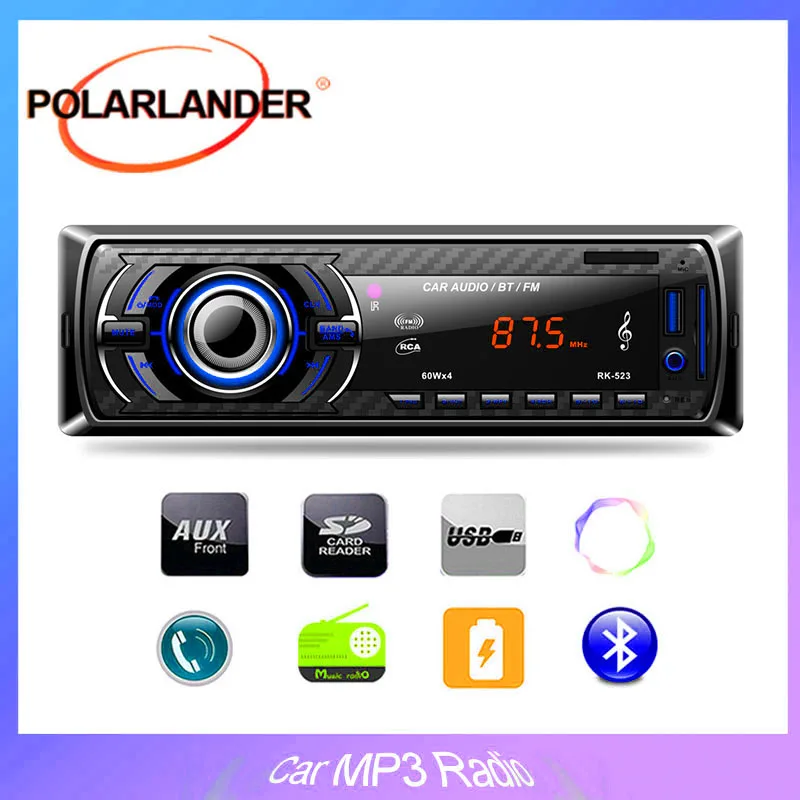 RK-523 автомобильный стерео аудио MP3 плеер DC12V Поддержка bluetooth USB/SD/Кардридер для автомобиля FM функция 4 колонки черный