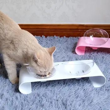 

Separate Pet Dogs Cat Double Oblique Eggshell Neck Bowl To Eat Drinking Water Utensils Feeders Water Bowl