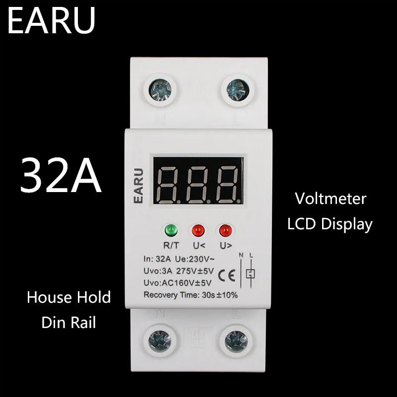 32A 40A 50A 63A 220V auto reconnect over voltage under protection protective device relay with Voltmeter monitor | Обустройство дома