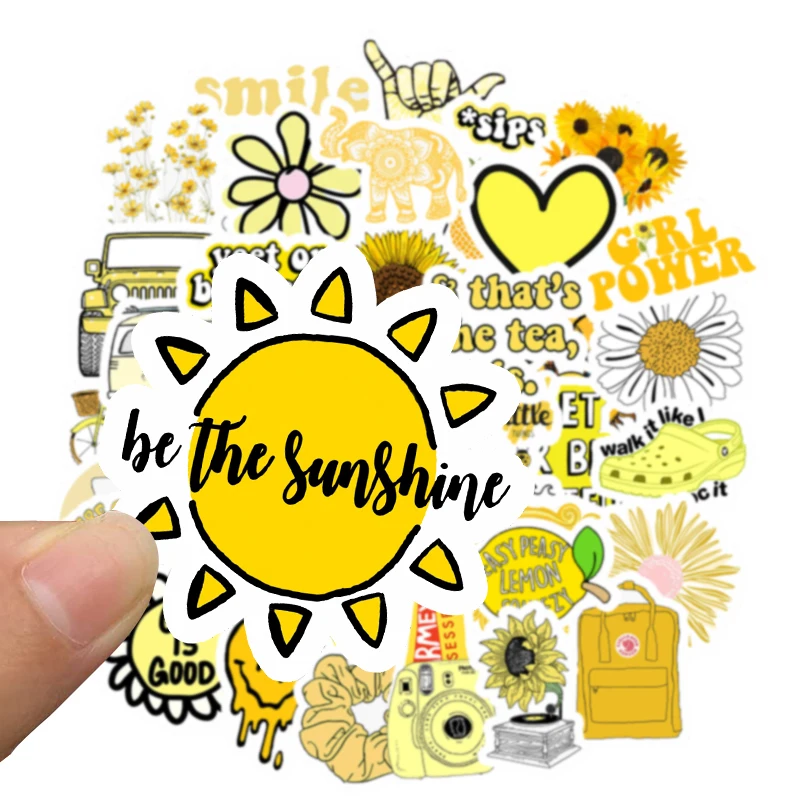50pcs Cartoon Yellow Ins Style Vsco Girl Stickers For Laptop Moto