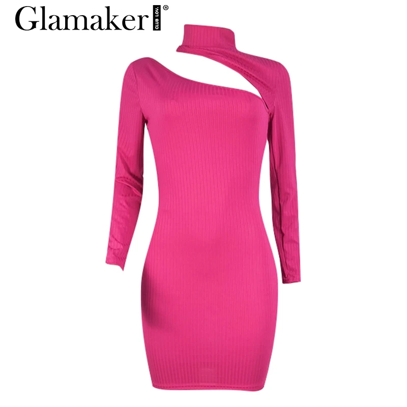Rose red Glamaker, трикотажное, с вырезом, облегающее, сексуальное, короткое платье, для женщин, с длинным рукавом, черное, элегантное, осеннее платье, для женщин, зимние, вечерние, Клубное платье - Цвет: Rose red
