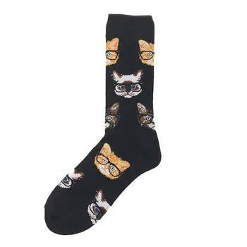 

New Design Fashion Spring Autumn Unisex Cat Print Socks Men Women Casual Cotton Middle Socks