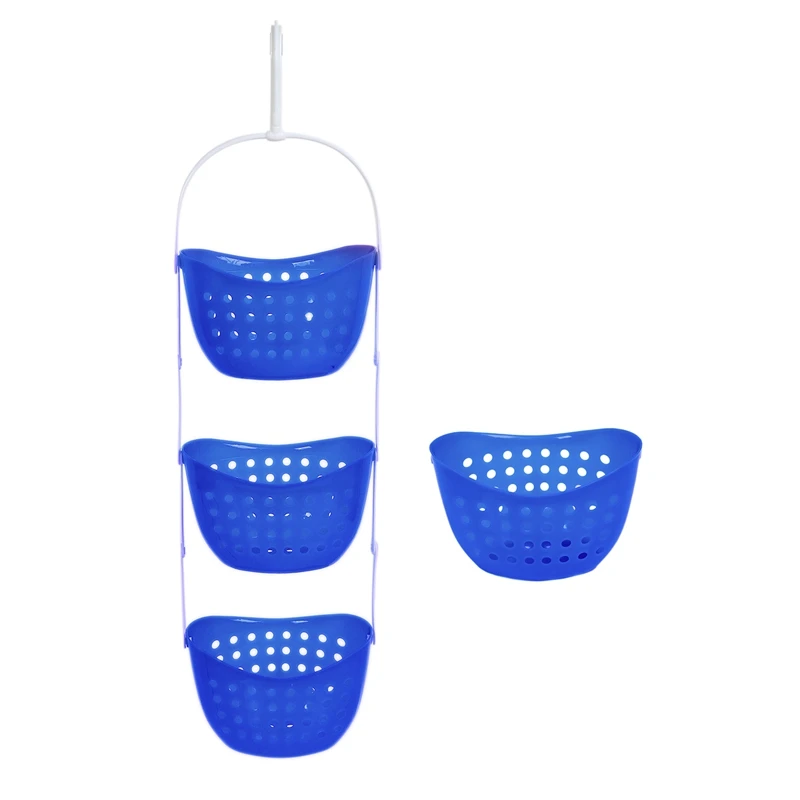 

3 tier shower caddy bath rack plastic hanging over basket unit shower organiser, blue
