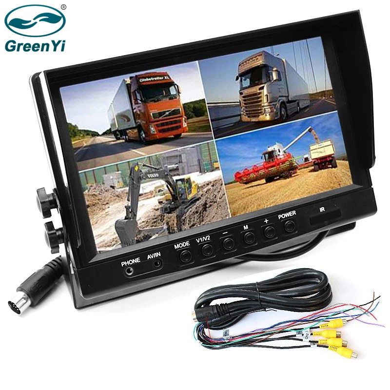 Монитор GreenYi HD 800*480 9 &quotTFT LCD Quad для грузовиков видеонаблюдение 4 канальный RCA видео