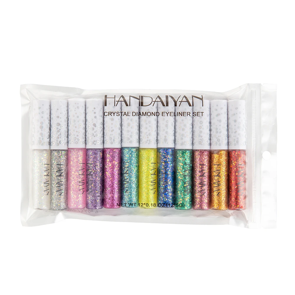 HANDAIYAN 12Colors/Set Diamond Glitter Liquid Eyeshadow Pencil Eyes Makeup Highlighter Shimmer Waterproof Eye Shadow Cosmetic
