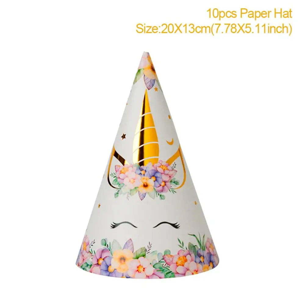 10pcs Unicorn Hat Huiran горячее тиснение Единорог посуда для вечеринки в честь Дня Рождения тарелки чашка баннер Единорог вечерние принадлежности День Рождения украшения для детей - Цвет: 10pcs Unicorn Hat