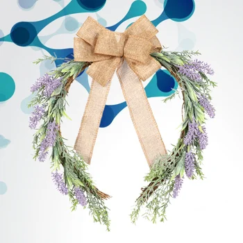 

1Pc Simulation Plant Garland Artificial Lavender Wreath Linen Bowknot Wall Hanging Horseshoe Shape Wreath Pendant for Home Party