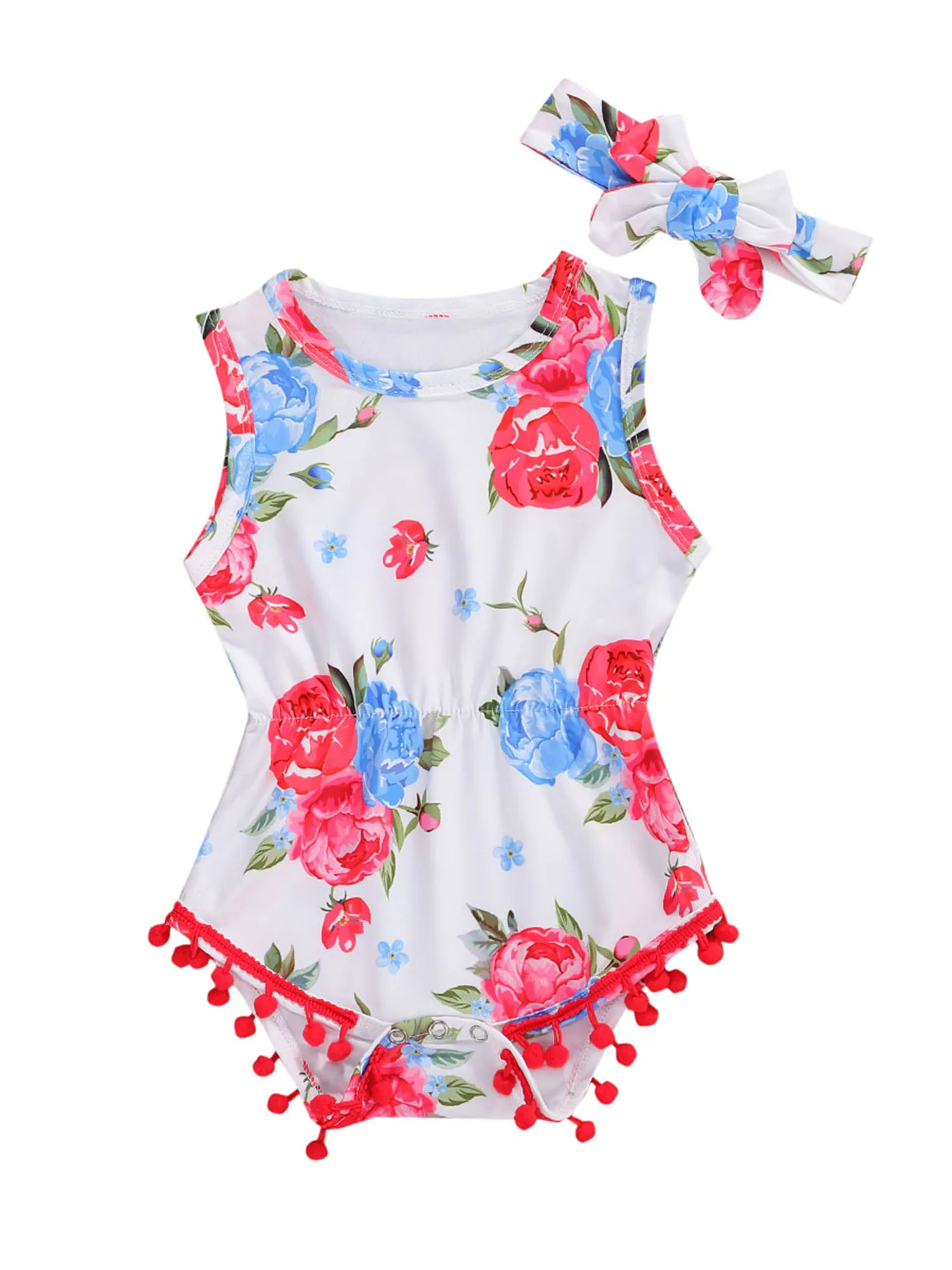 

Kid Girl Clothes Summer Newborn Newborn Floral Romper Jumpsuit +Headband 2PCS Outfit Sunsuit 0-24M