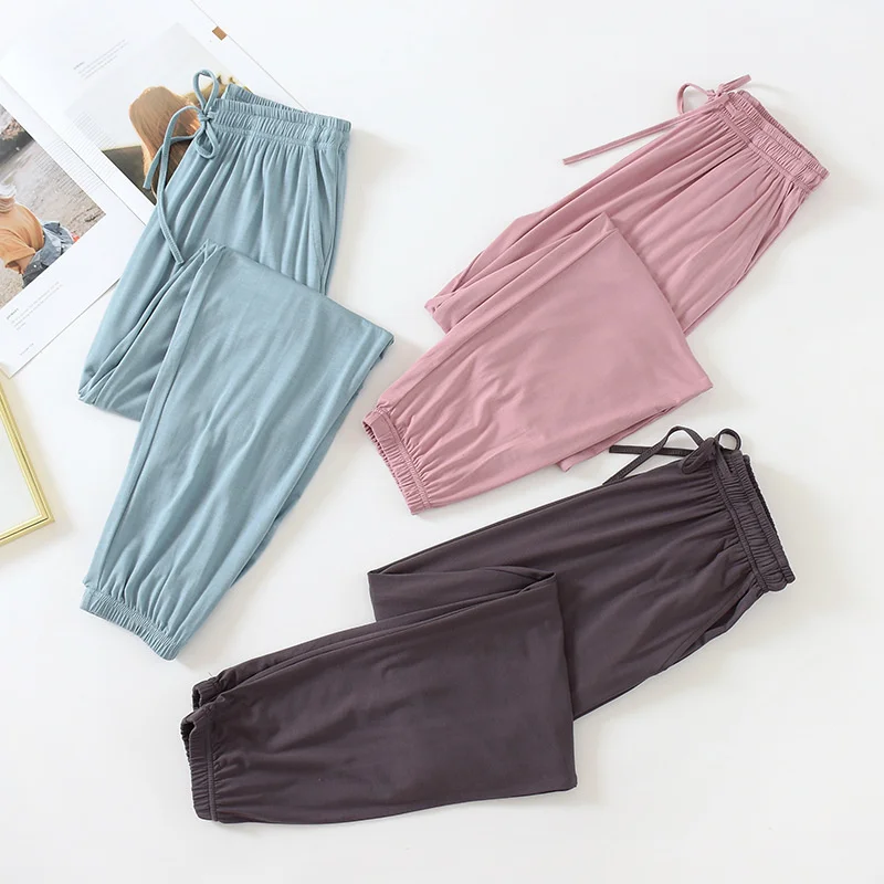 Freshing Summer Modal Women's Sleep Bottoms Spring And Summer Thin Loose Leisure Large Size Solid Color Home Pants