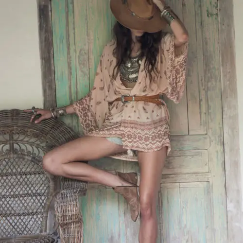 Boho Style Women Long Sleeve Chiffon Kimono Cardigan Summer Bikini Cover Up Beach Wrap Dress Swim Wear Holiday Sundress