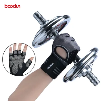 

boodun 2019 Lengthen wristband half finger fitness gloves gym equipment dumbbells barbell weights bodybuilding gloves for sports