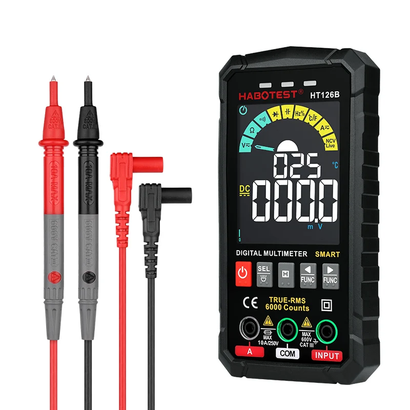 HT126B Capacitor Tester Multimeter Digital Professional Smart Voltmeter AC DC Voltage Temperature Ohm HZ Diode Continuity Meter |