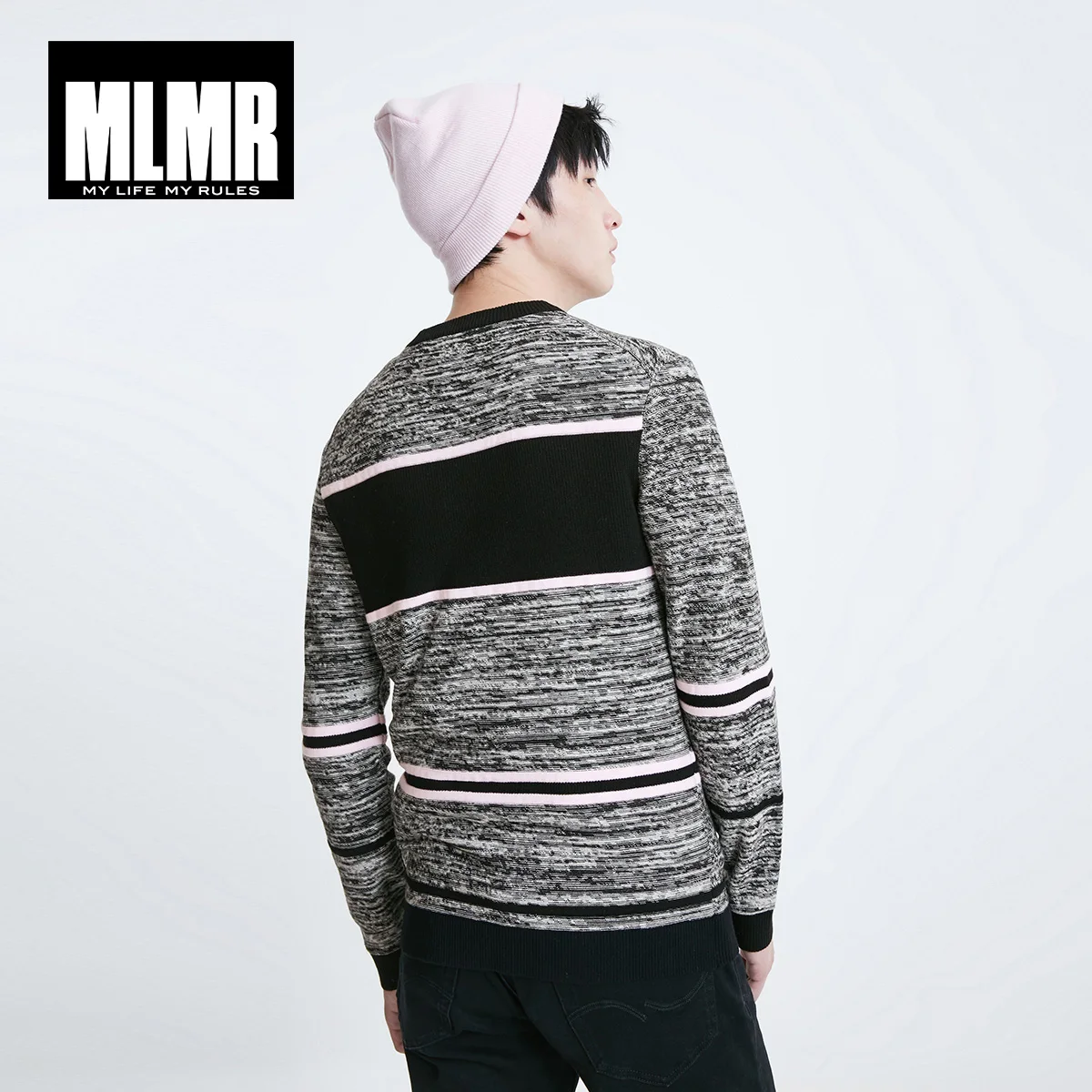 MLMR мужские контрастные сплайсированные полосы круглый вырез пуловер вязать | 219124506