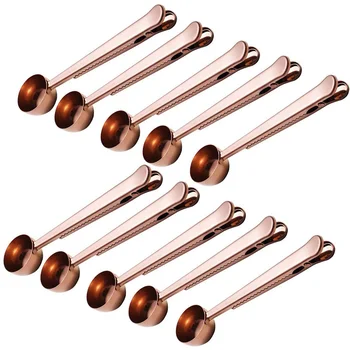 

10 PCS Scoop with Clip, 2-In-1 Coffee Scoop and Bag Clip for Measuring Coffee, Tea, Protein Powder Rose Gold
