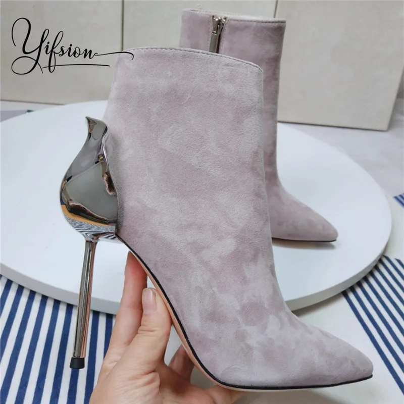 OLOME New Fashion Genuine Leather Gladiator Side Zip Women Boots Pointed Toe High Heel Women Autumn Winter Boots Shoes Woman