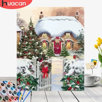 

HUACAN Picture By Numbers Winter Landscape Acrylic Drawing Canvas Wall Art Oil Painting Christmas DIY Home Decor Gift