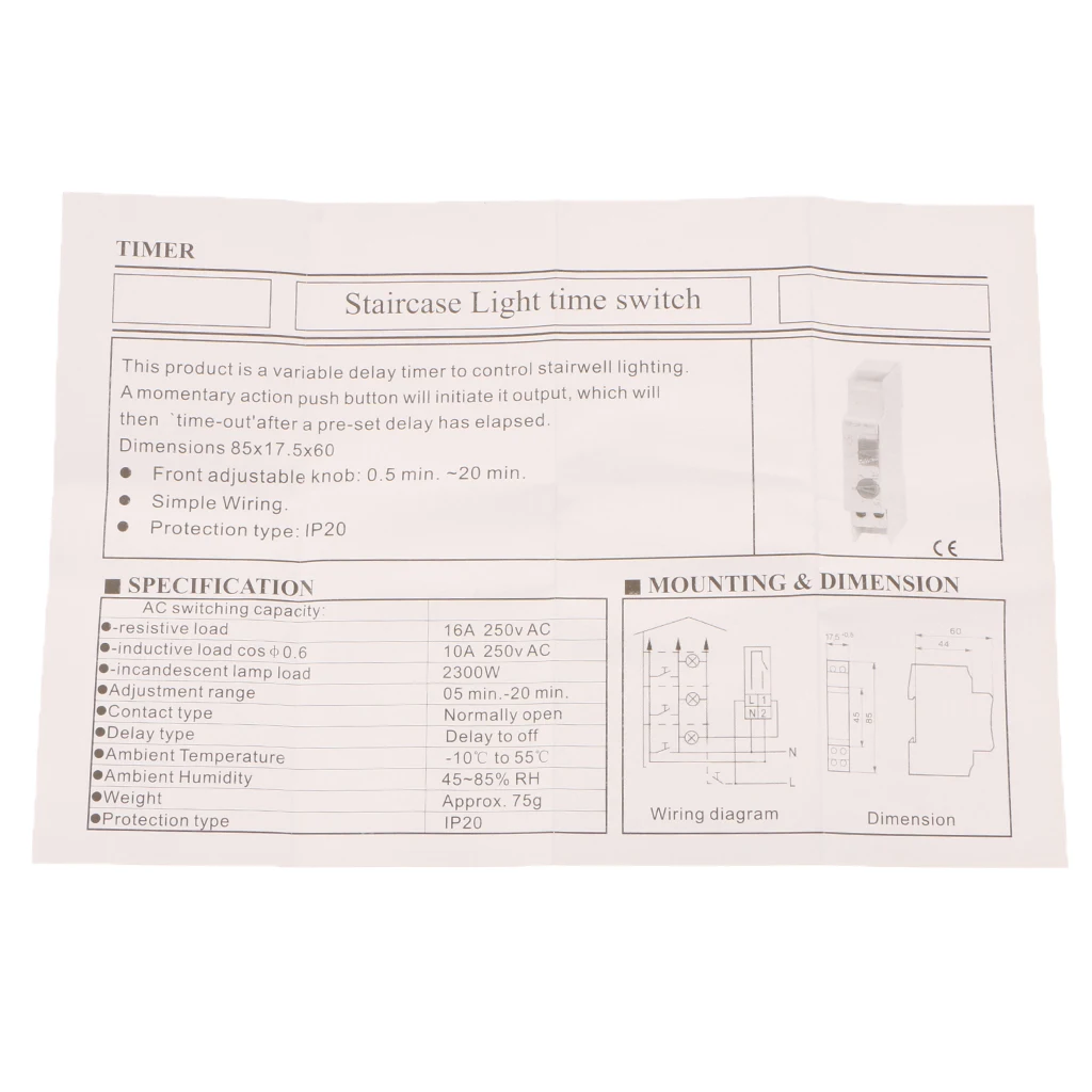 Durable 16A AC 220-240V 50/60HZ DIN Rail Staircase Electronic Relay Switch Time Timer For Corridor