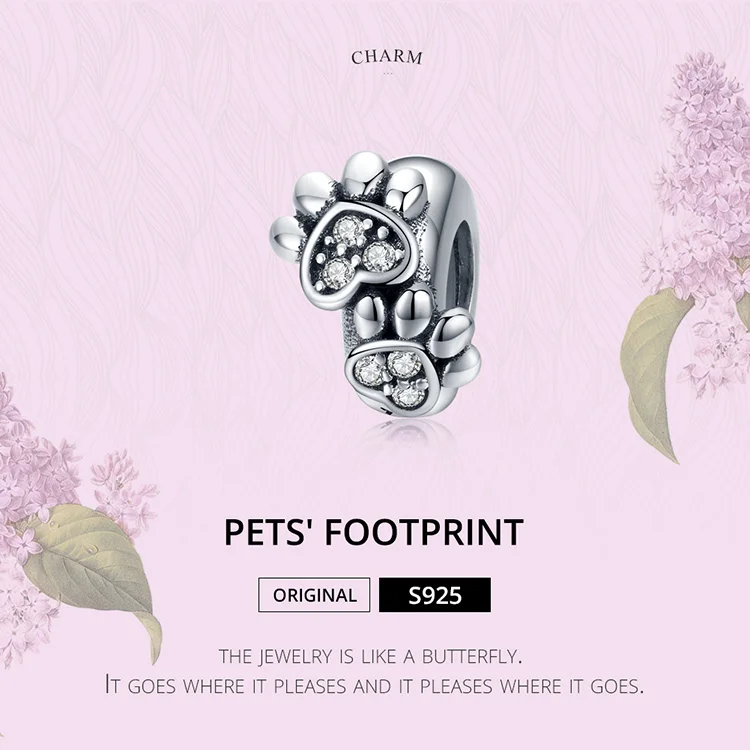 Bamoer Pet's Footprint стопор Шарм для женщин серебряный 925 браслет DIY Подвески для изготовления украшений с силиконовым SCC1312