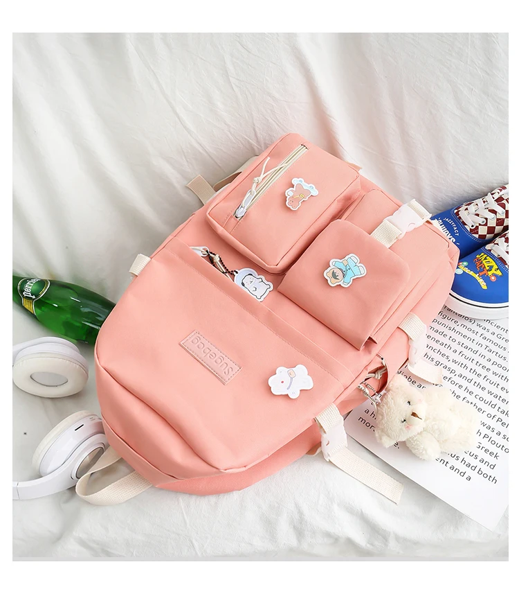 NEW 5 Piece Set backpacks fashion canvas kawaii female Korean Shoulder bag Casual College Students backpack School bag for girl