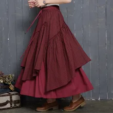 Летние большие размеры 5XL xxxxxl осенние винтажные хлопковые клетчатые Асимметричные плиссированные женские макси длинные юбки женские