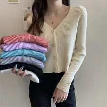 

Anbenser Women V-Neck Knitted Slim Short Sweaters Cardigans Lady Knitting Autumn Cardigan Outwear Long Sleeve Buttons Sweater